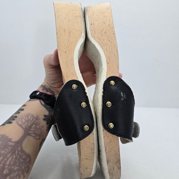 vintage Dr. Scholl's | black leather 'Original Exercise' retro sandals | WMS 10 - Picture 8 of 9